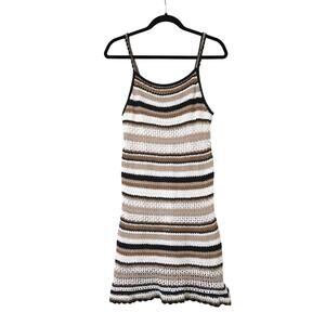American Eagle Striped Crochet Mini Summer Dress S Boho Neutral Cocktail Beach